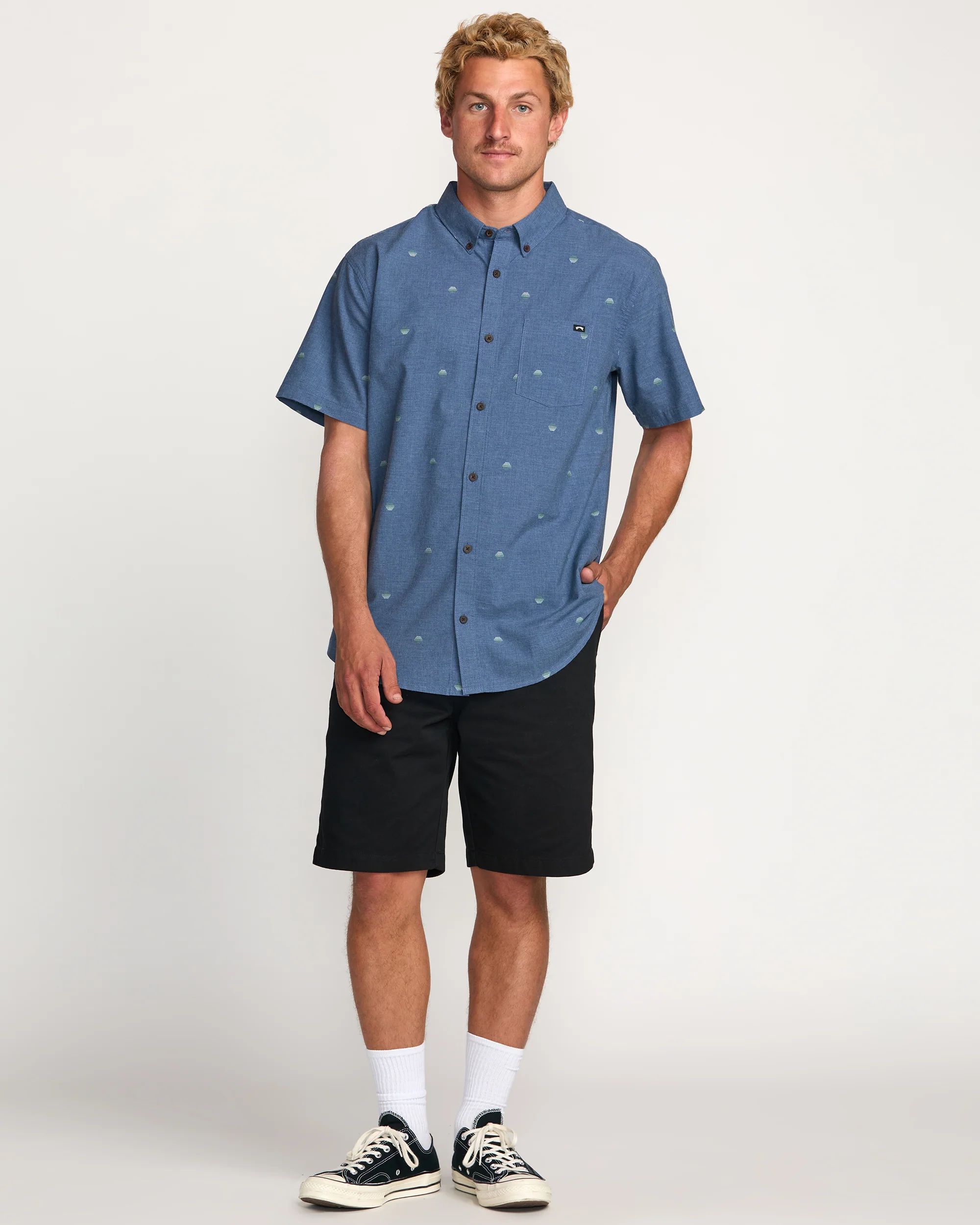 All Day Jacquard Short Sleeve Shirt - Deep Blue - Image 3