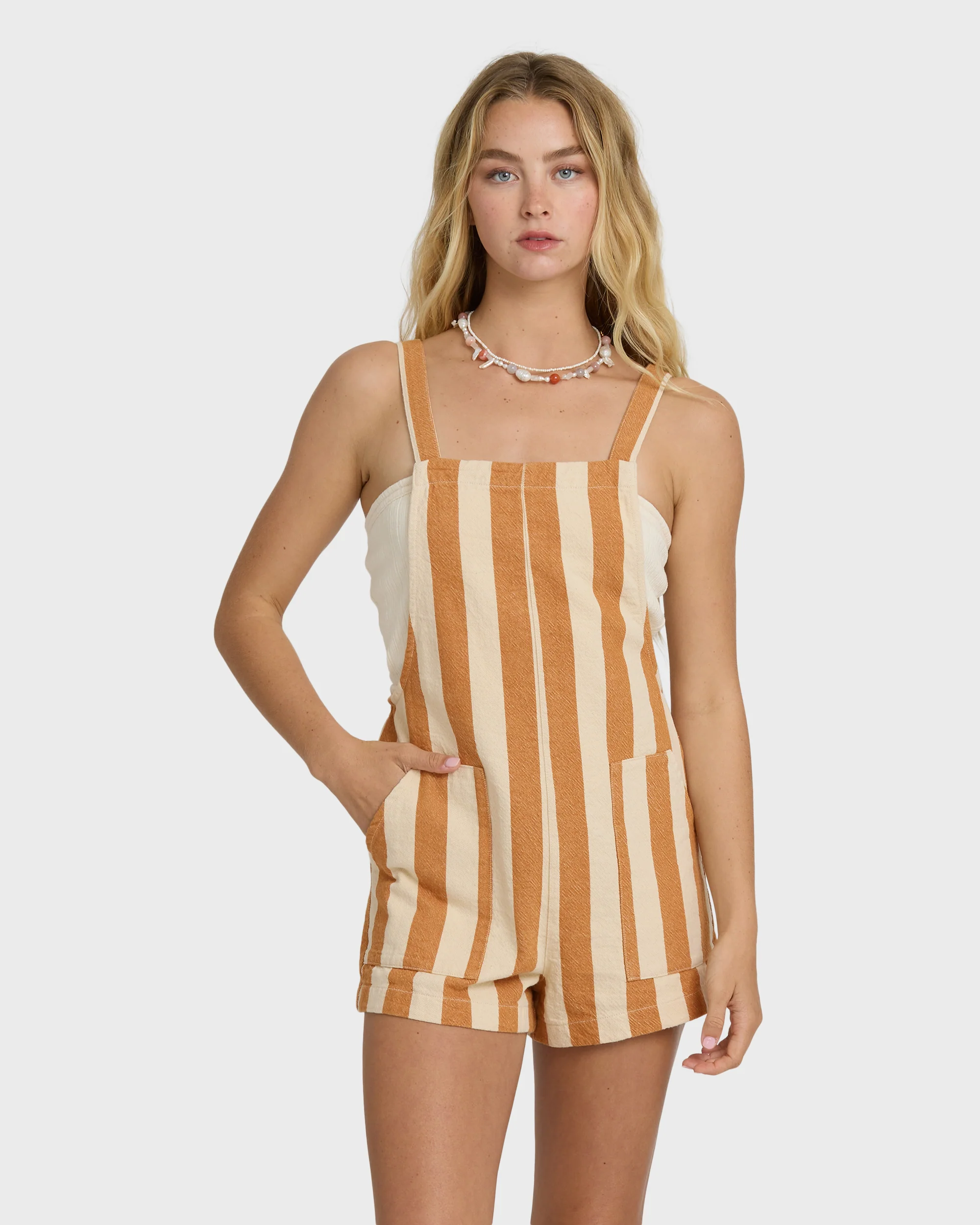 Beach Crush Yarn-Dyed Overalls - Caramel Cafe - Image 3