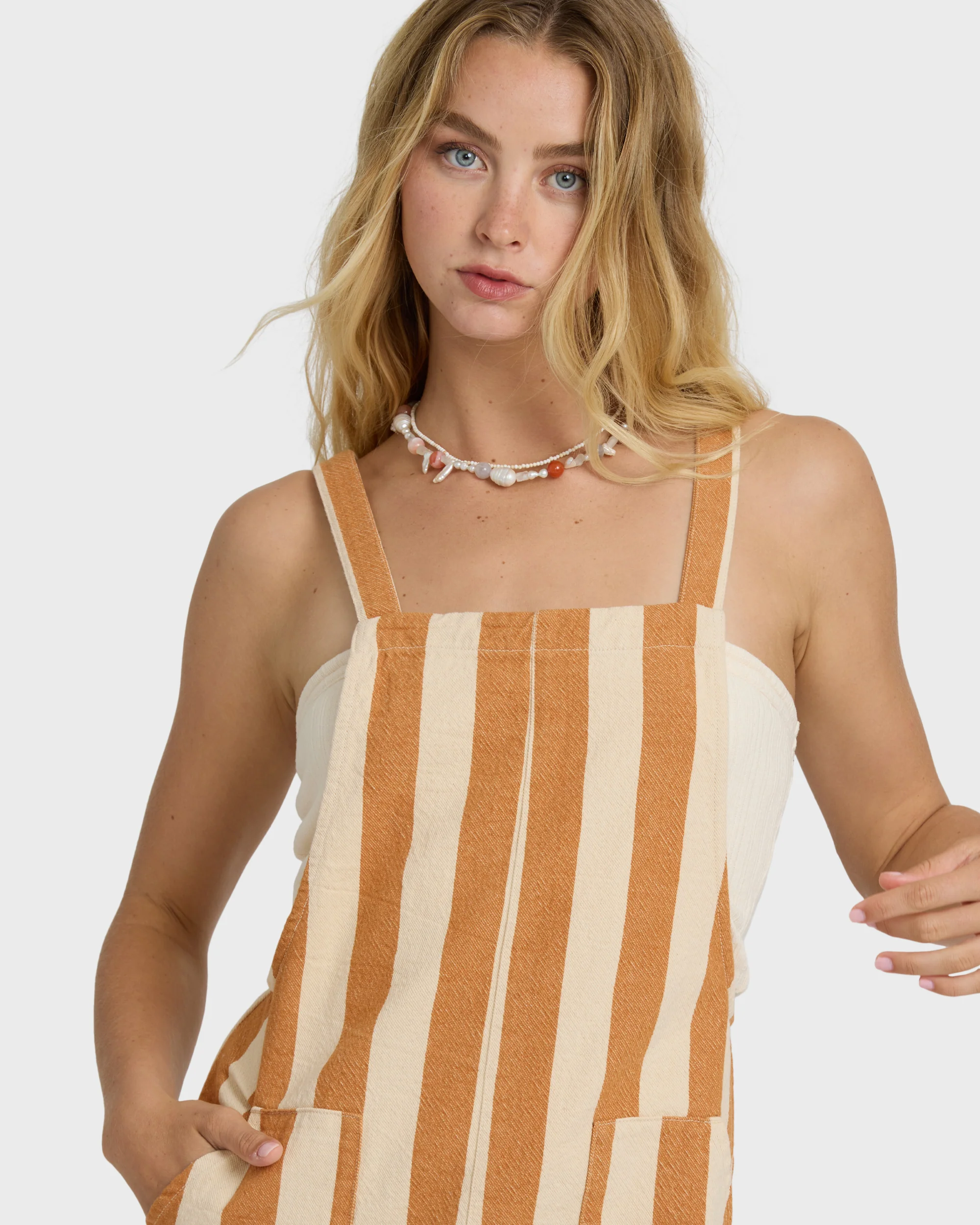 Beach Crush Yarn-Dyed Overalls - Caramel Cafe - Image 4