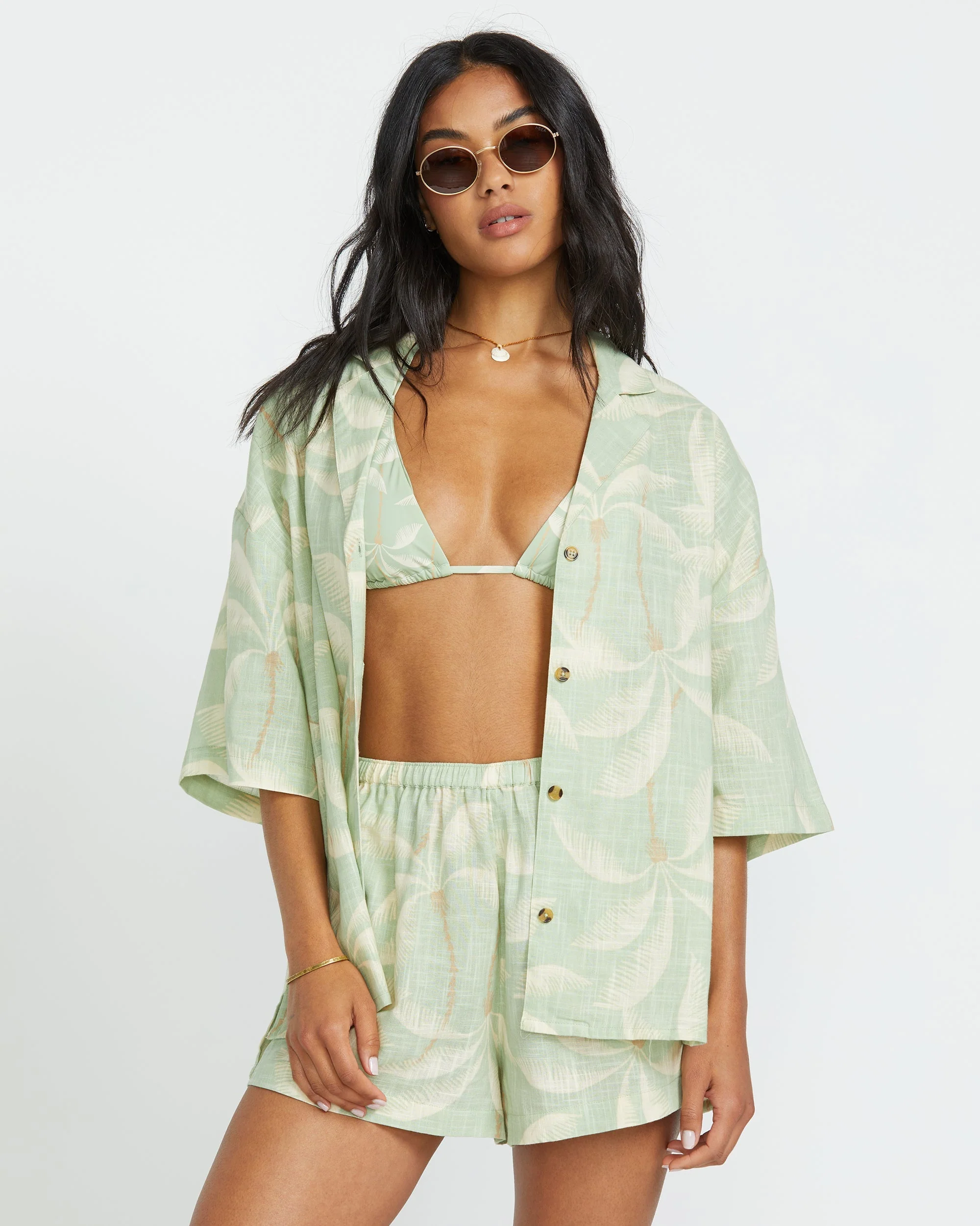 Beach Side Printed Short Sleeve Shirt - Pistachio - Image 2