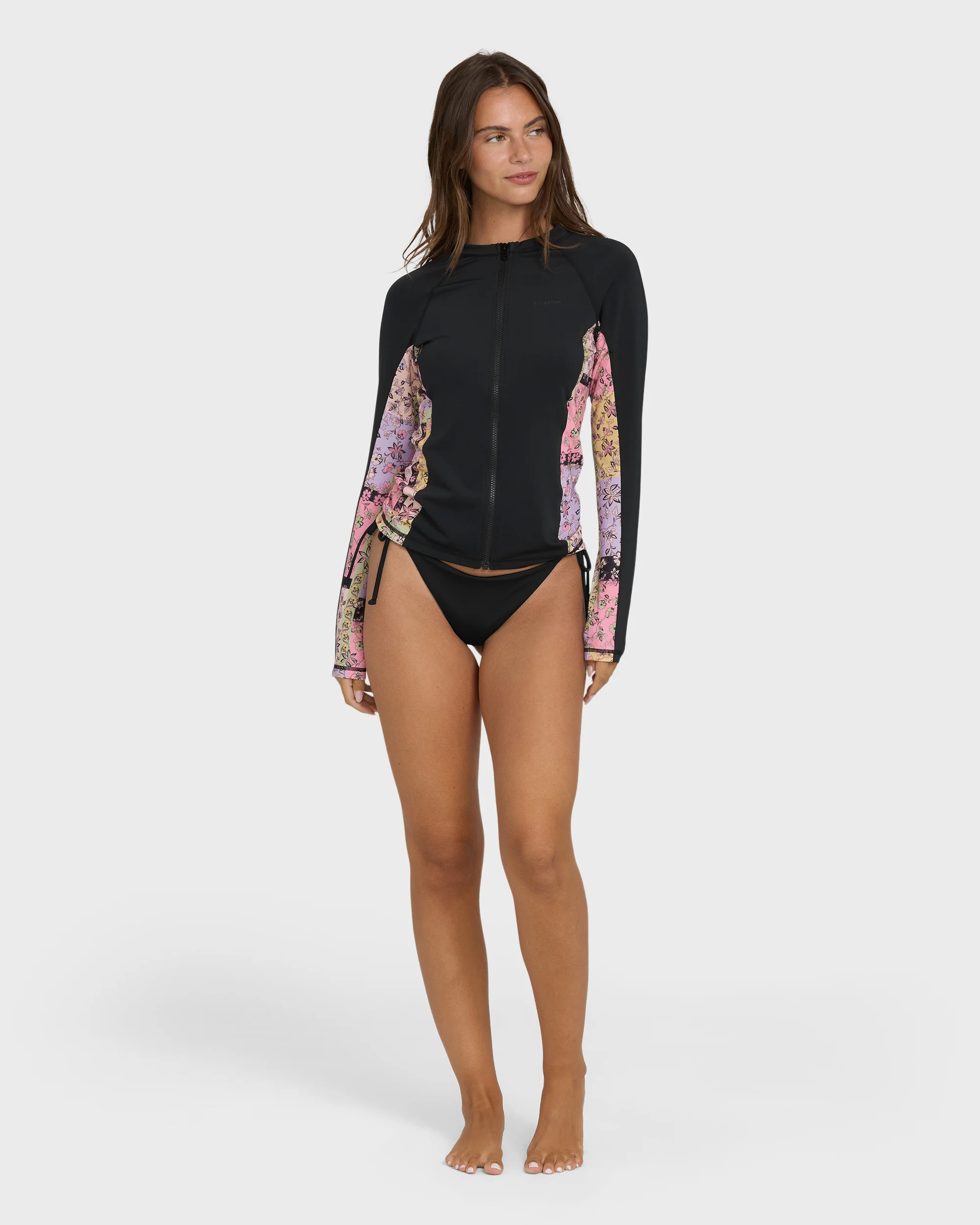 Dreamy Daze Zip Front Long Sleeve Rashguard - Black Pebble - Image 4