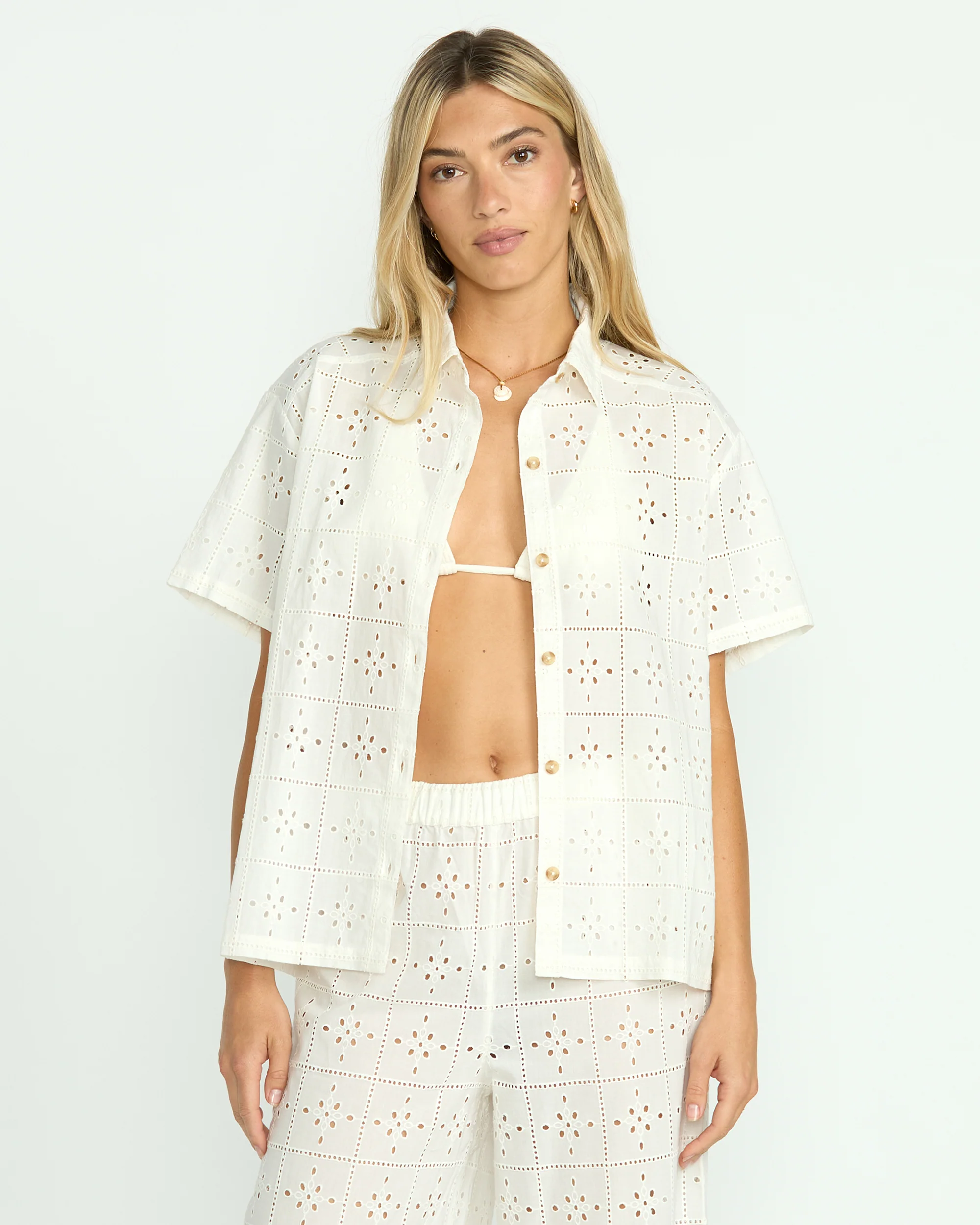 Eyelet Crush Beach Coverup Top - Salt Crystal - Image 2