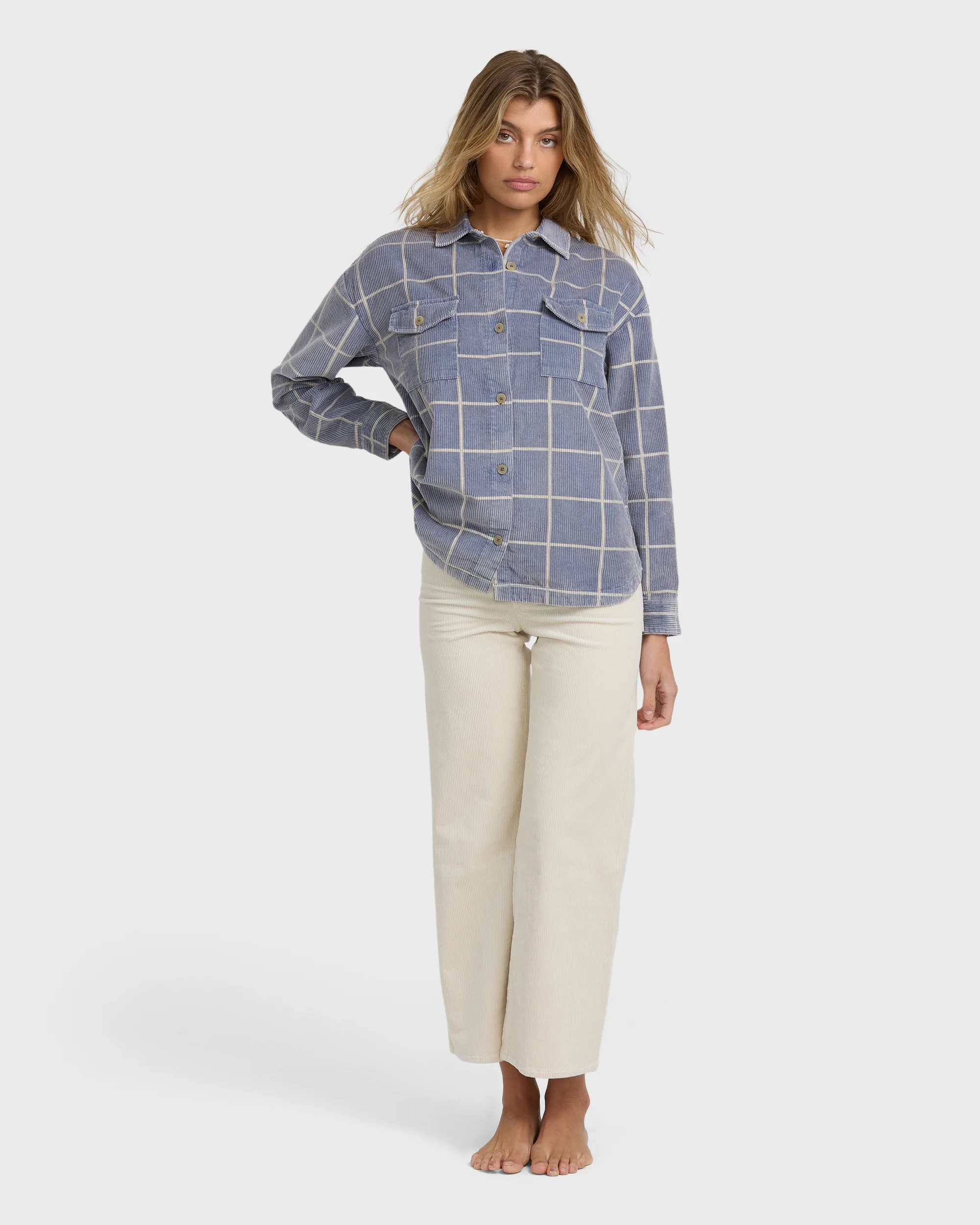 Fadeaway Long Sleeve Cord Shacket - Stone Blue - Image 3