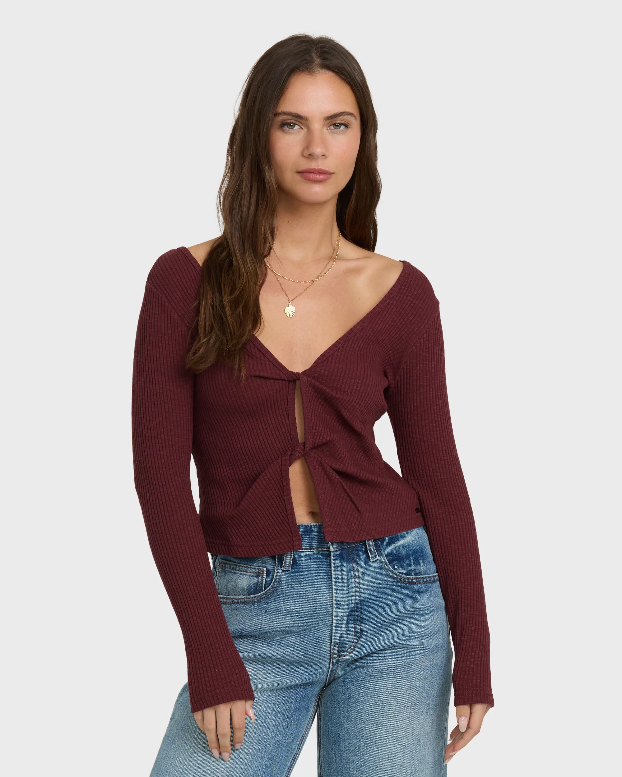 Fever Twist Long Sleeve Knit Top - Pinot - Image 4