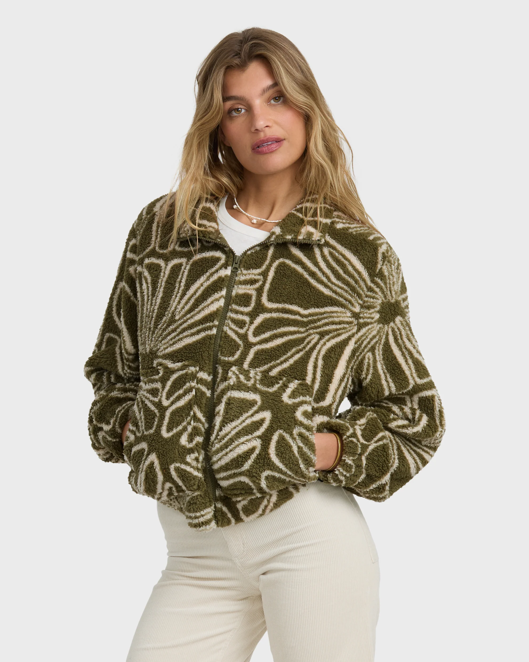 First Light Sherpa Front Zip Fleece - Martini Olive - Image 5