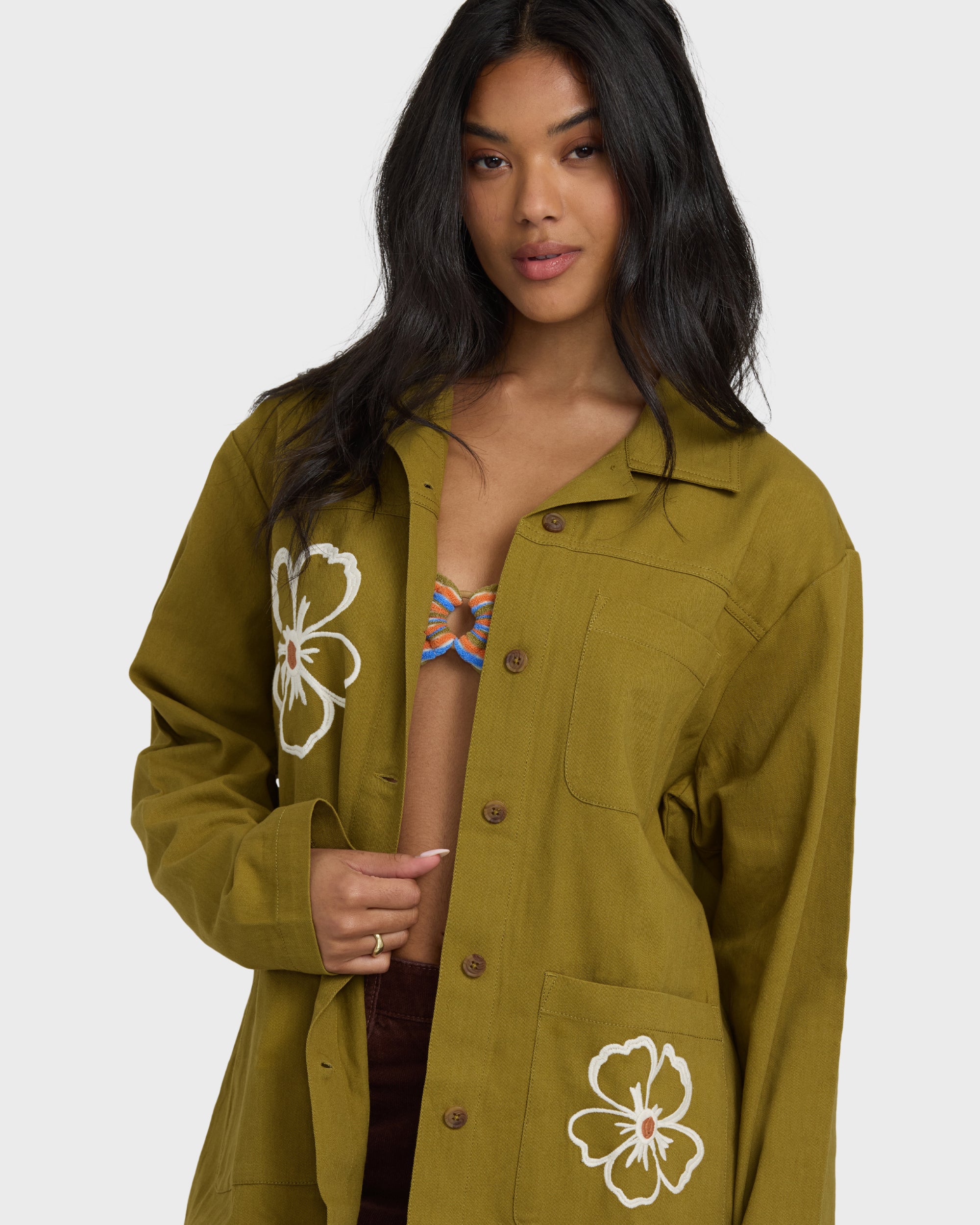 Floral Fields Shacket - Moss - Image 3