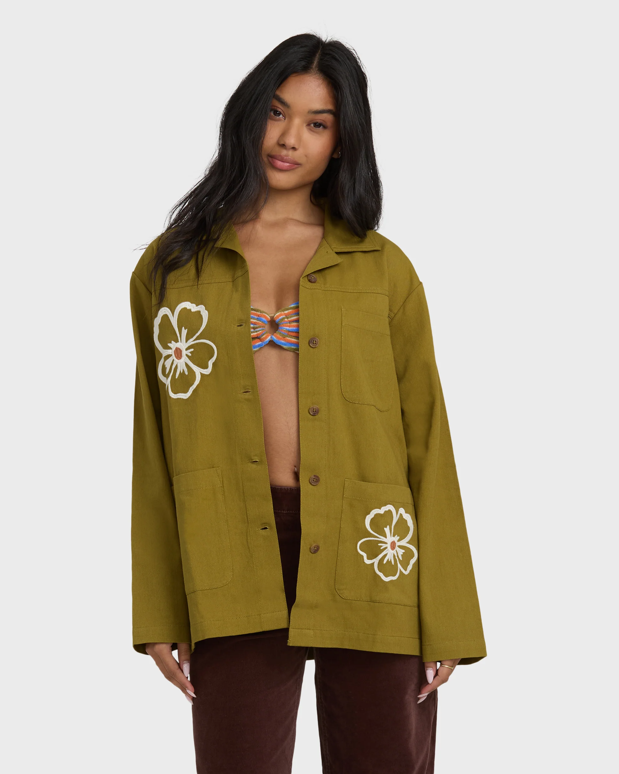 Floral Fields Shacket - Moss - Image 5