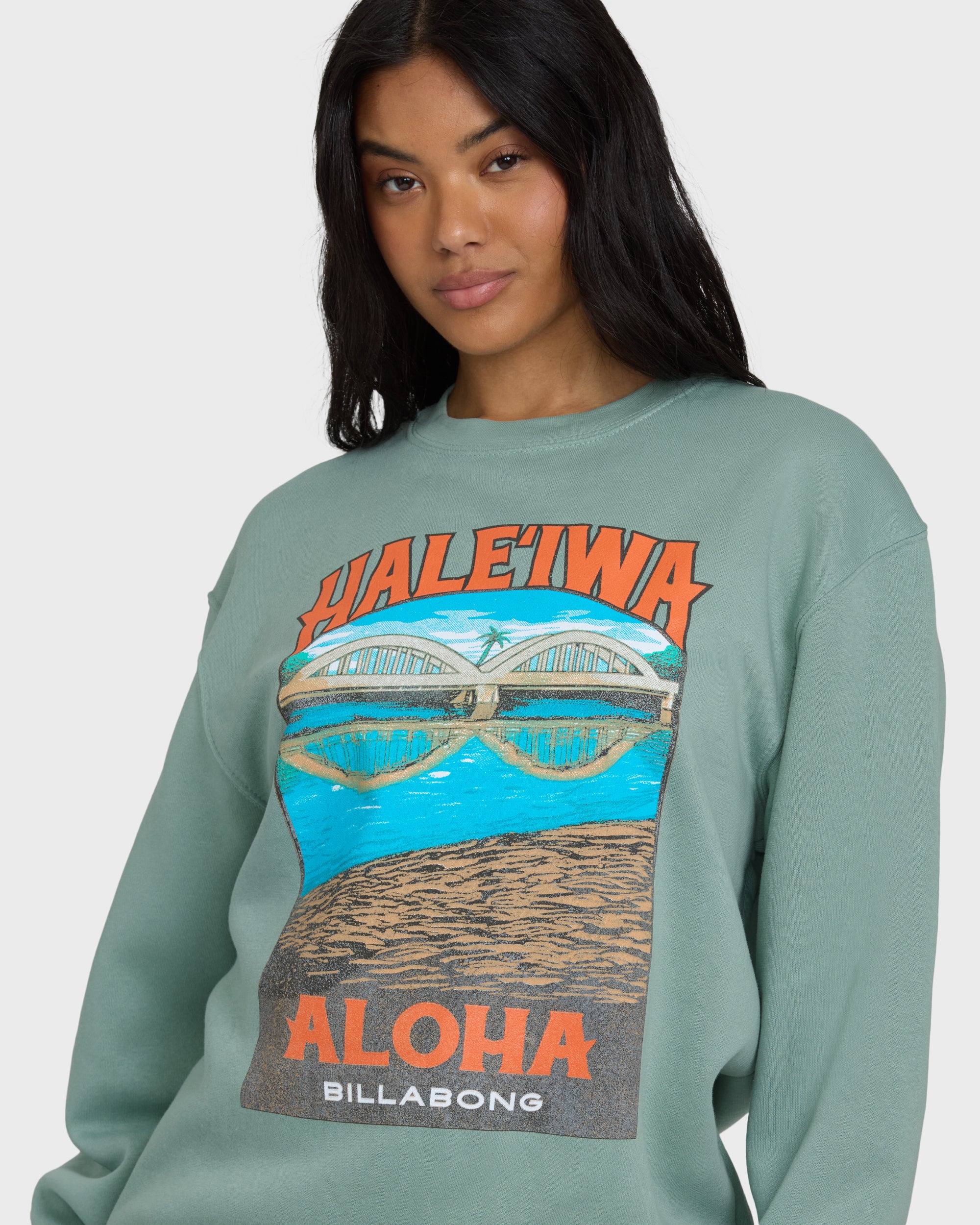 Haleiwa Scenic Poster Crewneck Sweatshirt - Sea Glass - Image 2