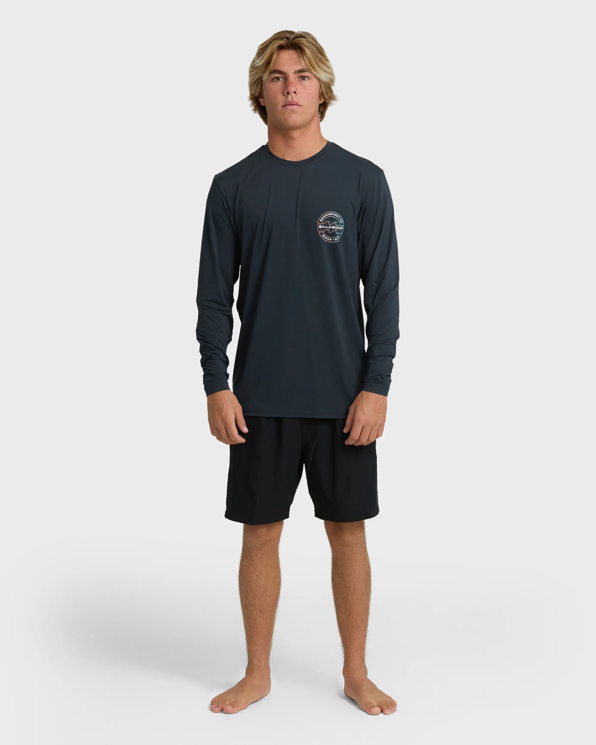 Hollow Loose Fit Long Sleeve Surf Tee - Navy - Image 4
