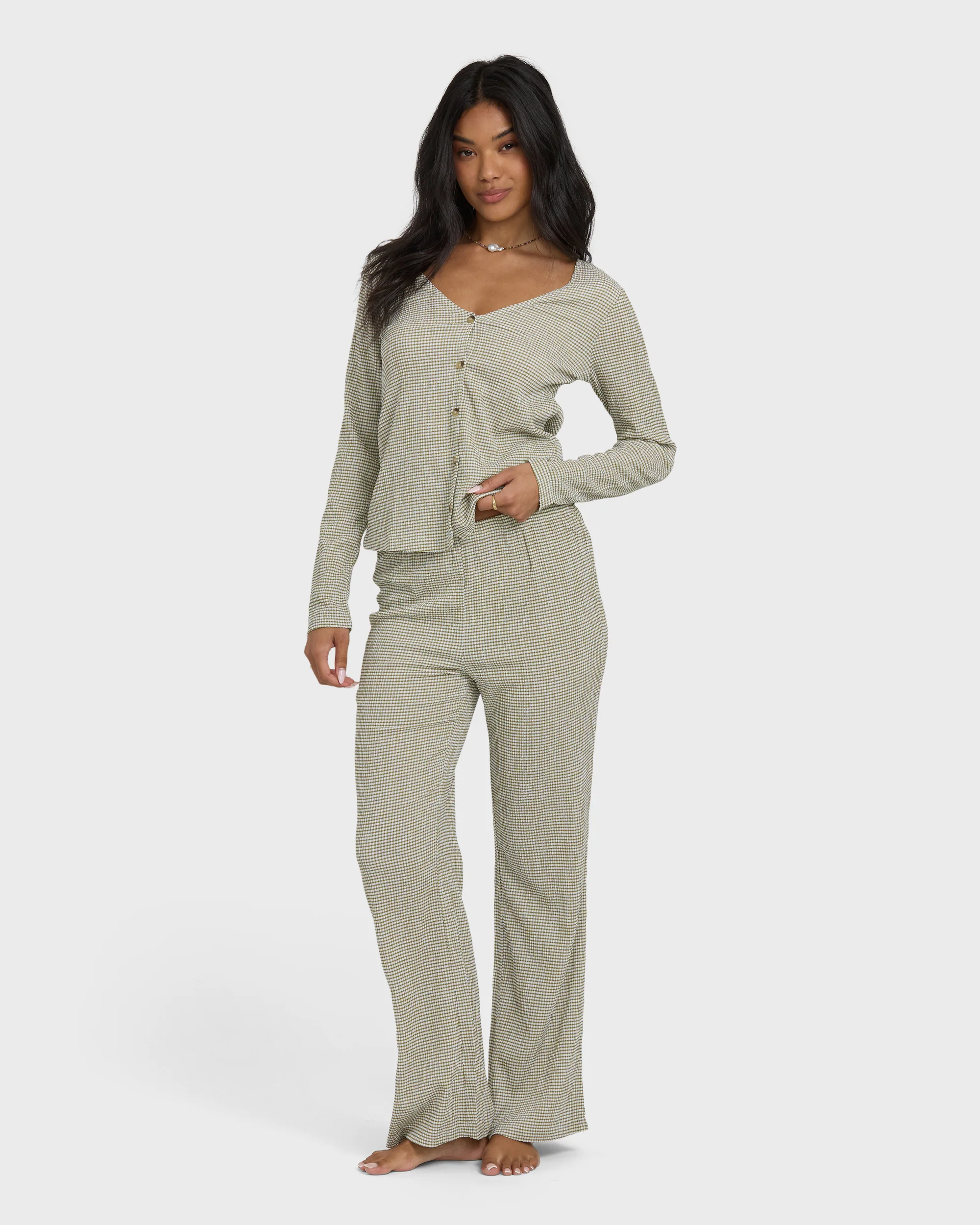 Hot Check Long Sleeve Knit Top - Martini Olive - Image 4
