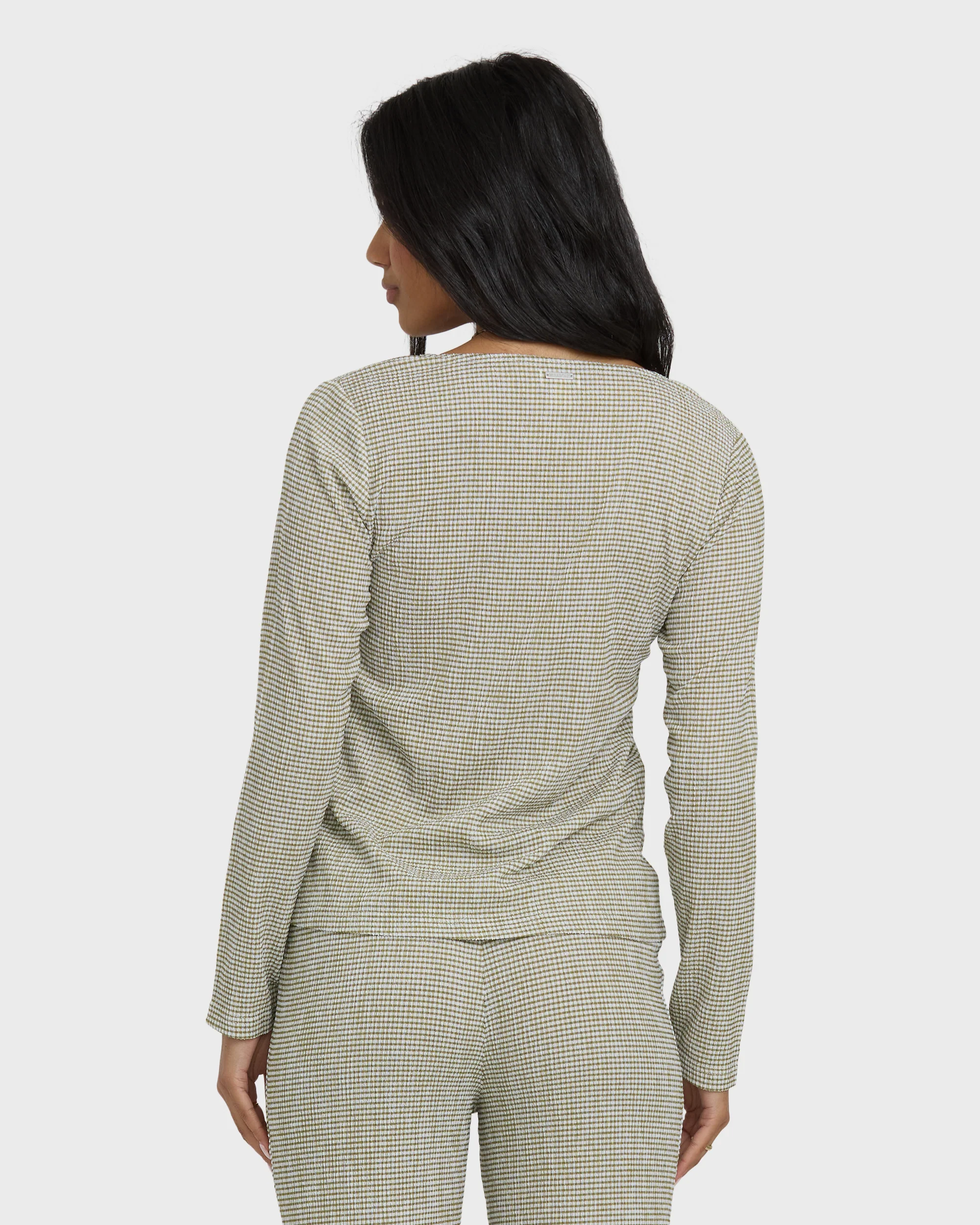 Hot Check Long Sleeve Knit Top - Martini Olive - Image 7
