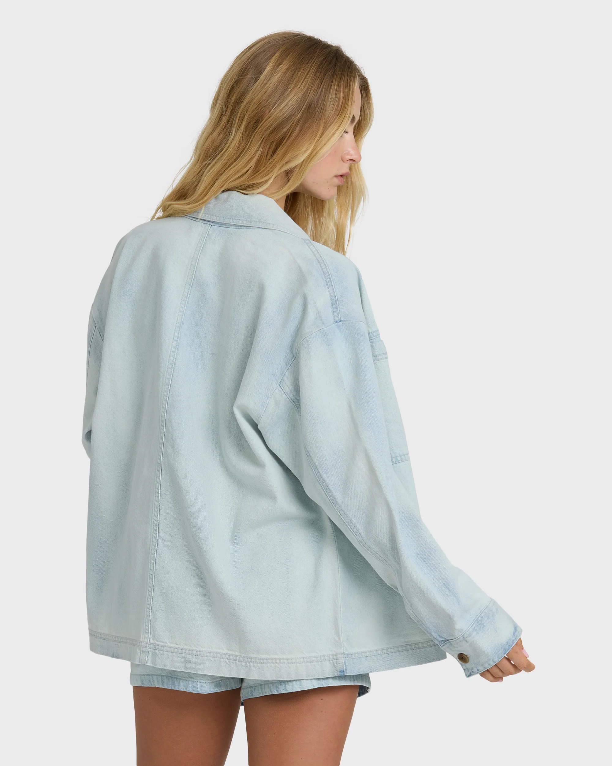 Jade Saltwashed Long Sleeve Woven Top - Blue Mist - Image 5