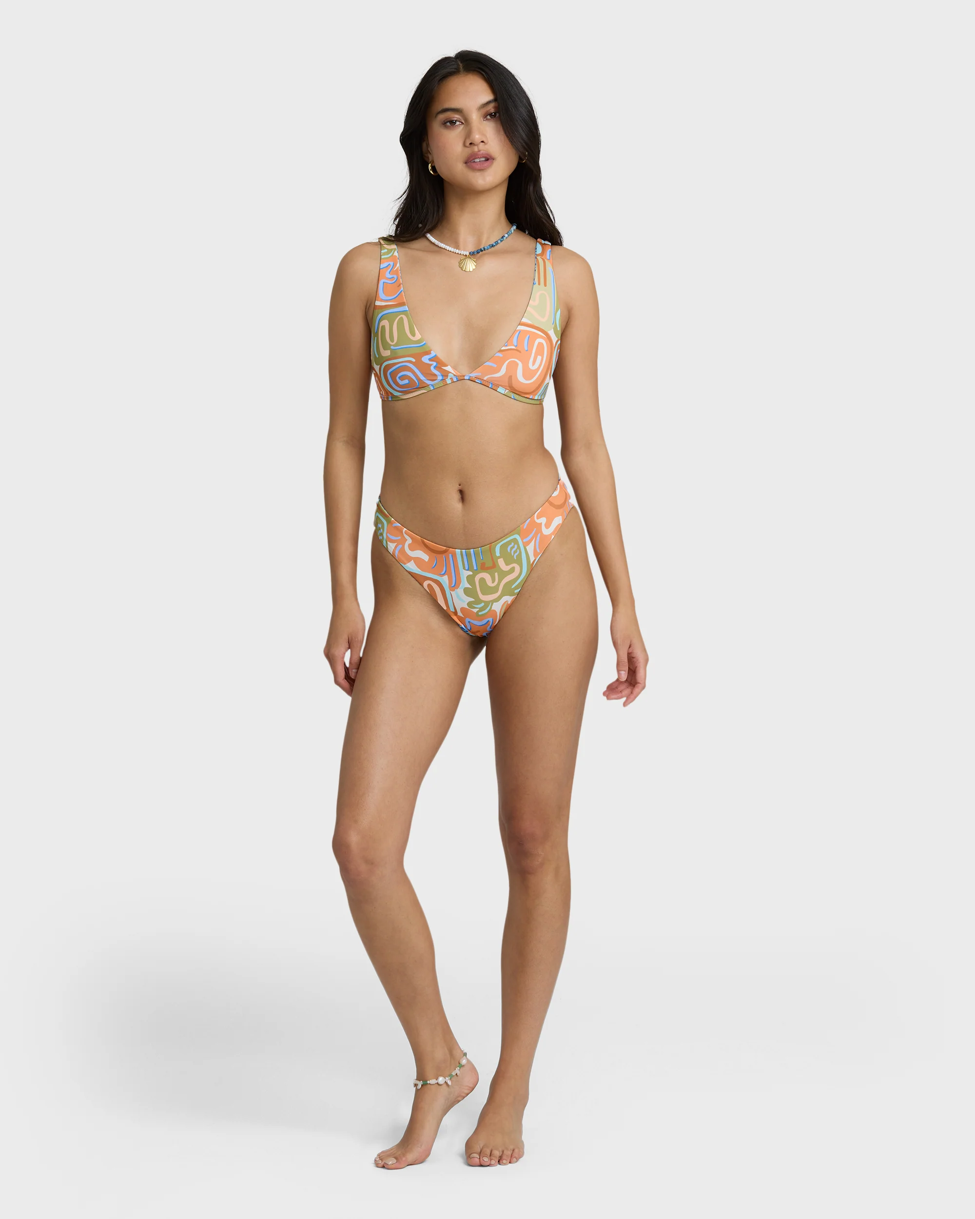 Le Surf Reversible Lowrider Full Bikini Bottom - Orange Multi - Image 4