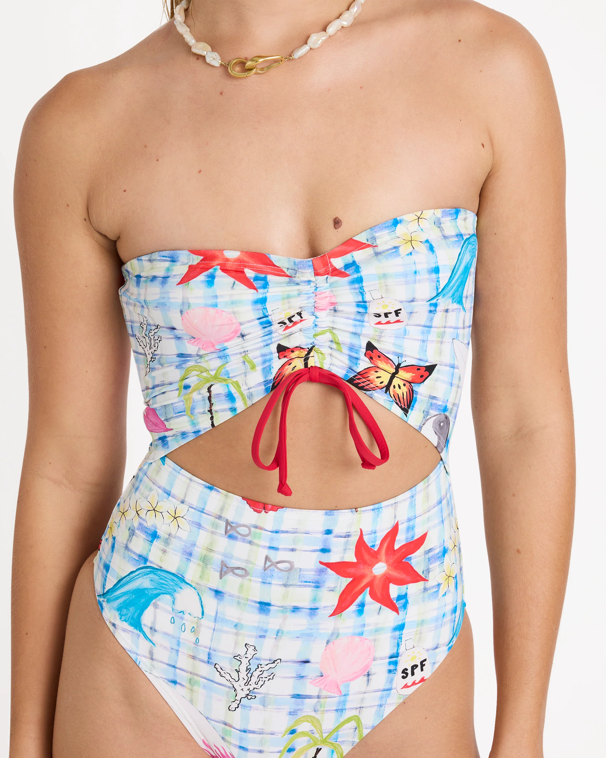 Lottie Hall Summer Bandeau One-piece Swimsuit - White Multi - Image 4