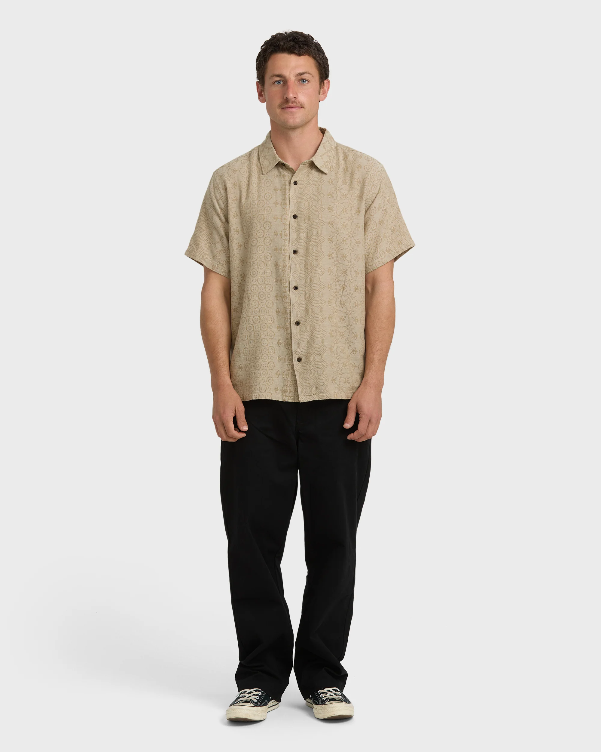 Needle Garage Jacquard Short Sleeve Shirt - Bone - Image 3
