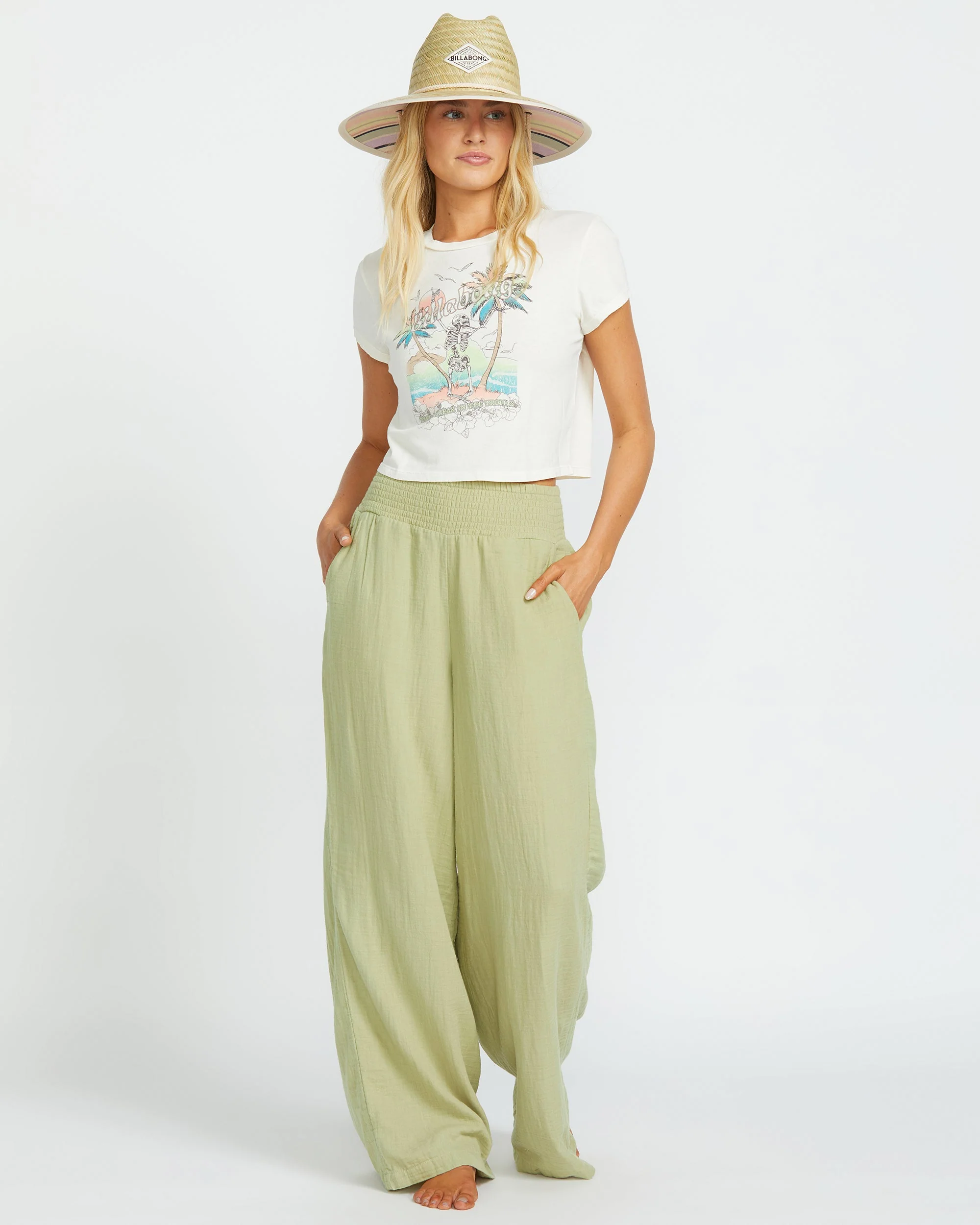 New Waves Gauze Elastic Waist Pants - Avocado - Image 4