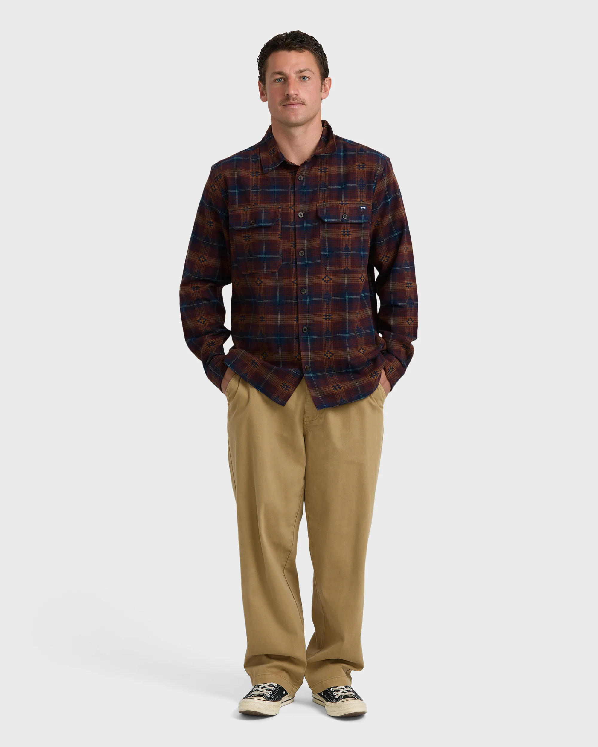 Offshore Jacquard Long Sleeve Flannel Shirt - Wine - Image 3