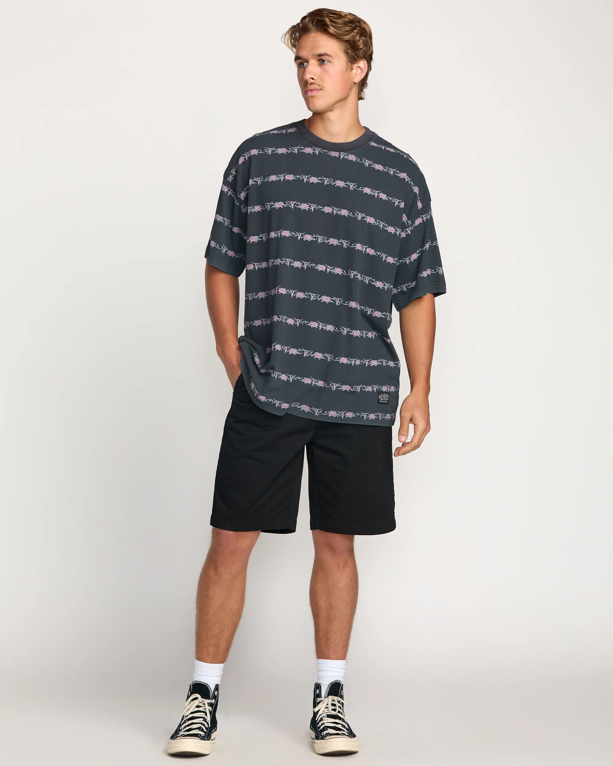 Raging Bull Stripe Tee - Washed Black - Image 3