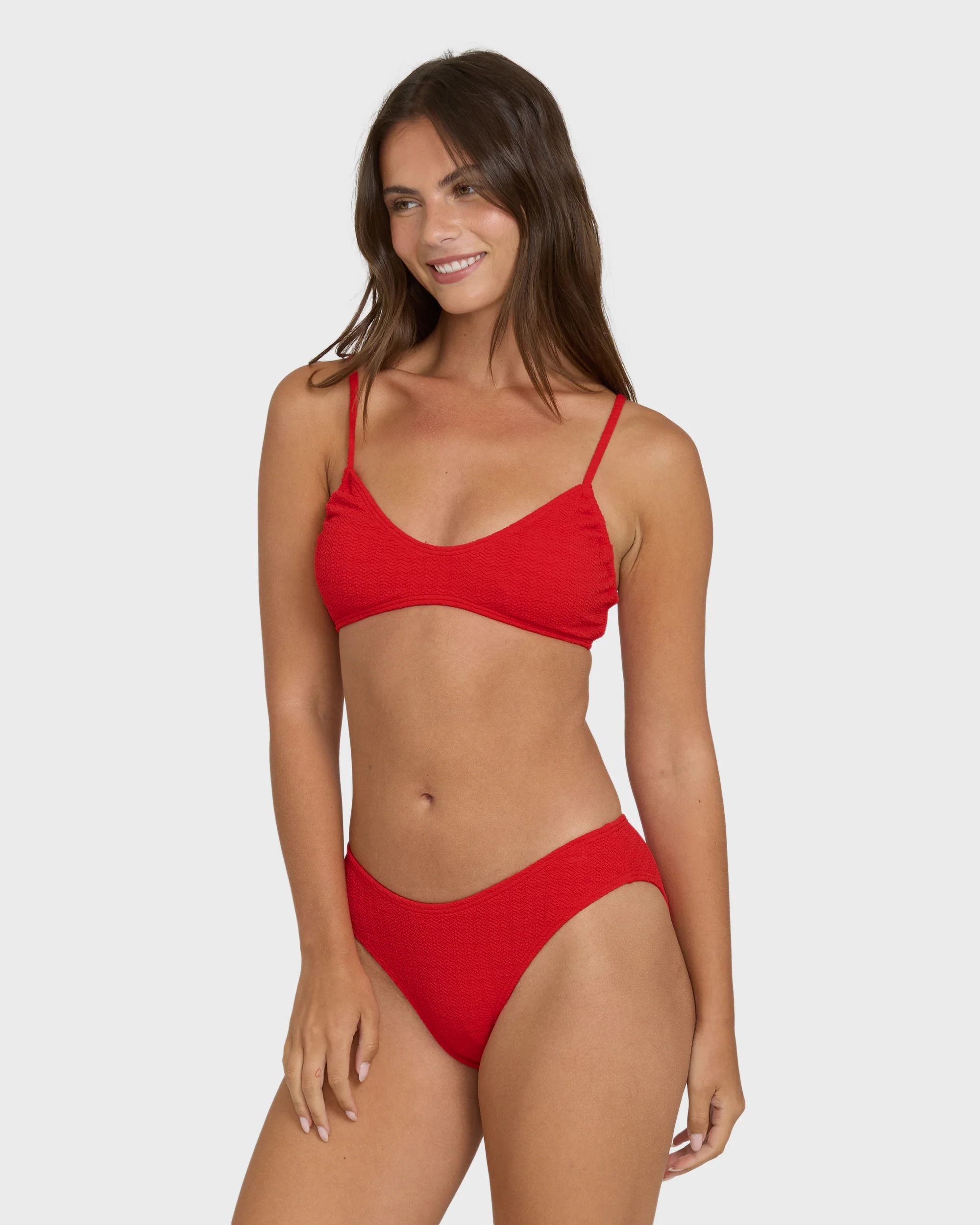 Rising Tide Ruched V Bralette Bikini Top - Fiesta Red - Image 3