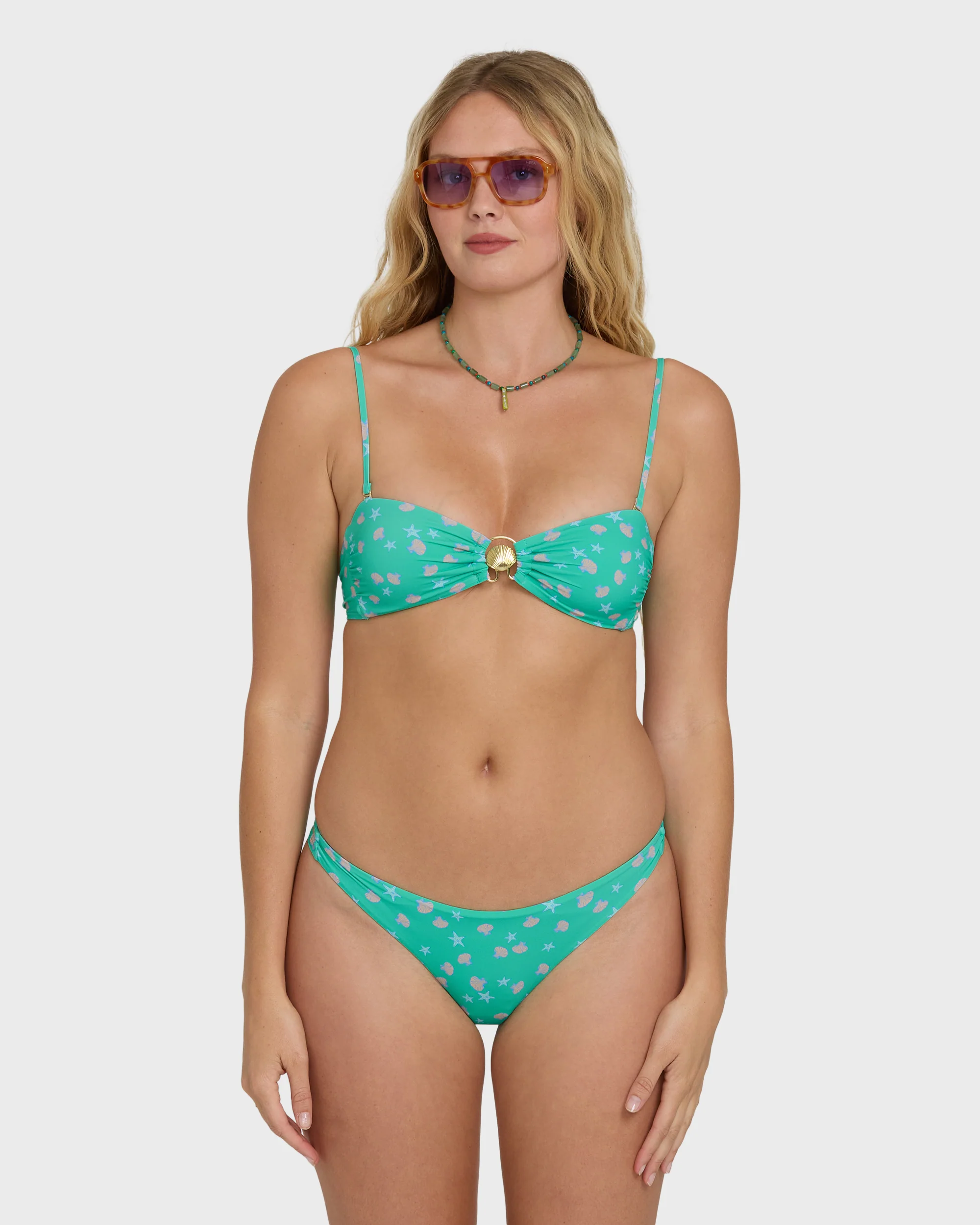 Ship Wrecked Shelly Bandeau Bikini Top - Green Tropics - Image 6