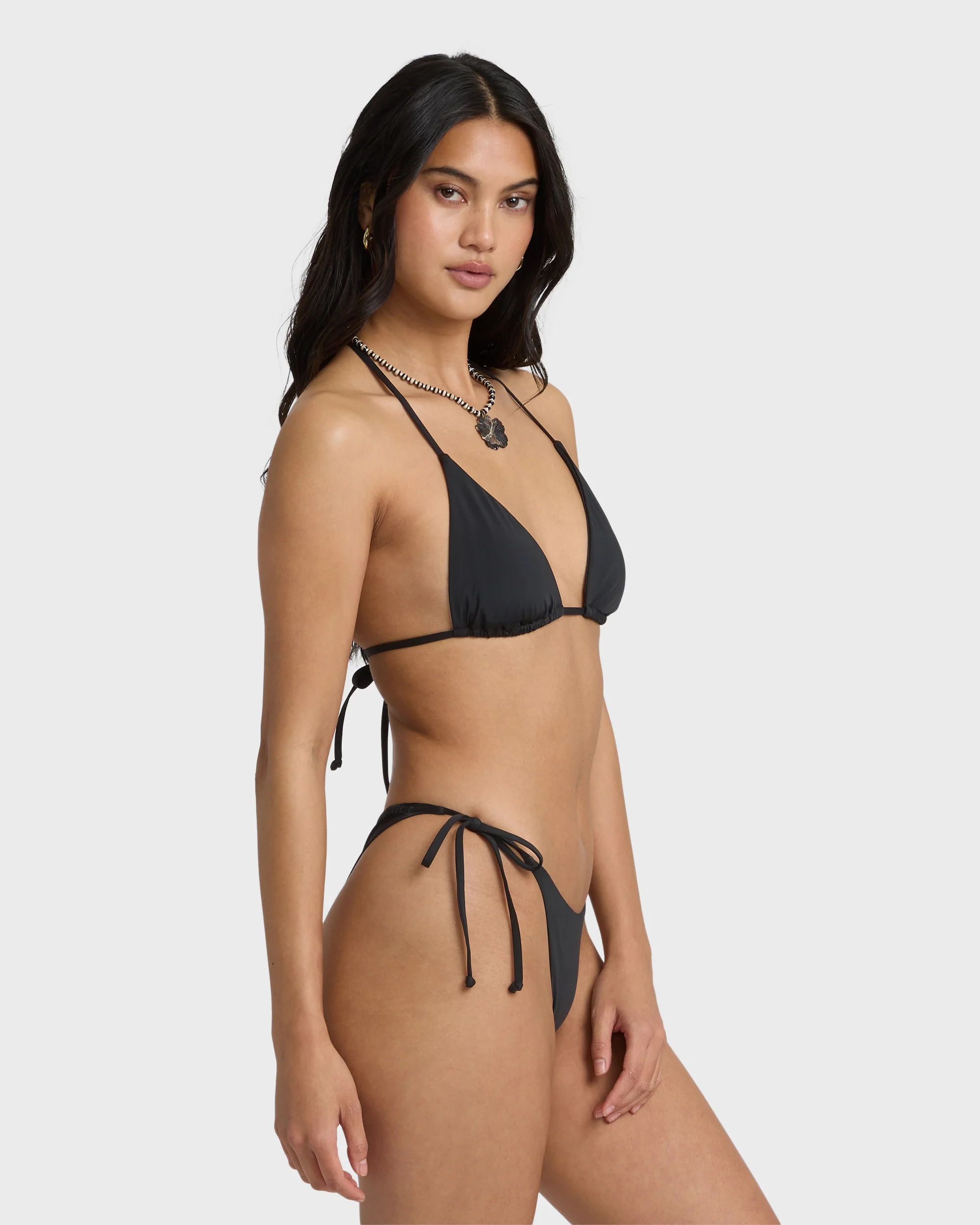 Sol Searcher Tie-Side Tanga Skimpy Bikini Bottoms - Black Pebble - Image 3