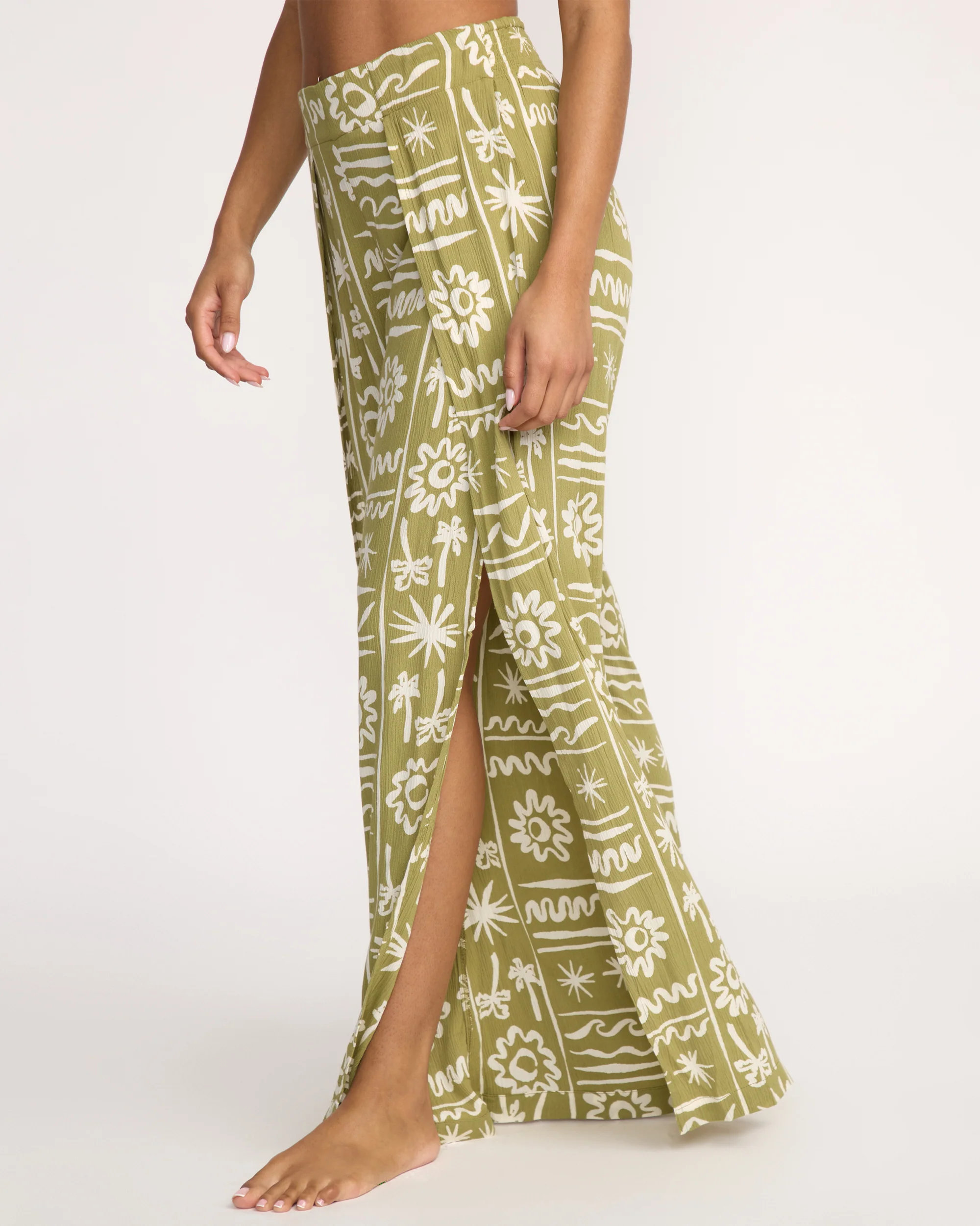 Split Spirit Elastic Waist Pants - Green Tea - Image 5