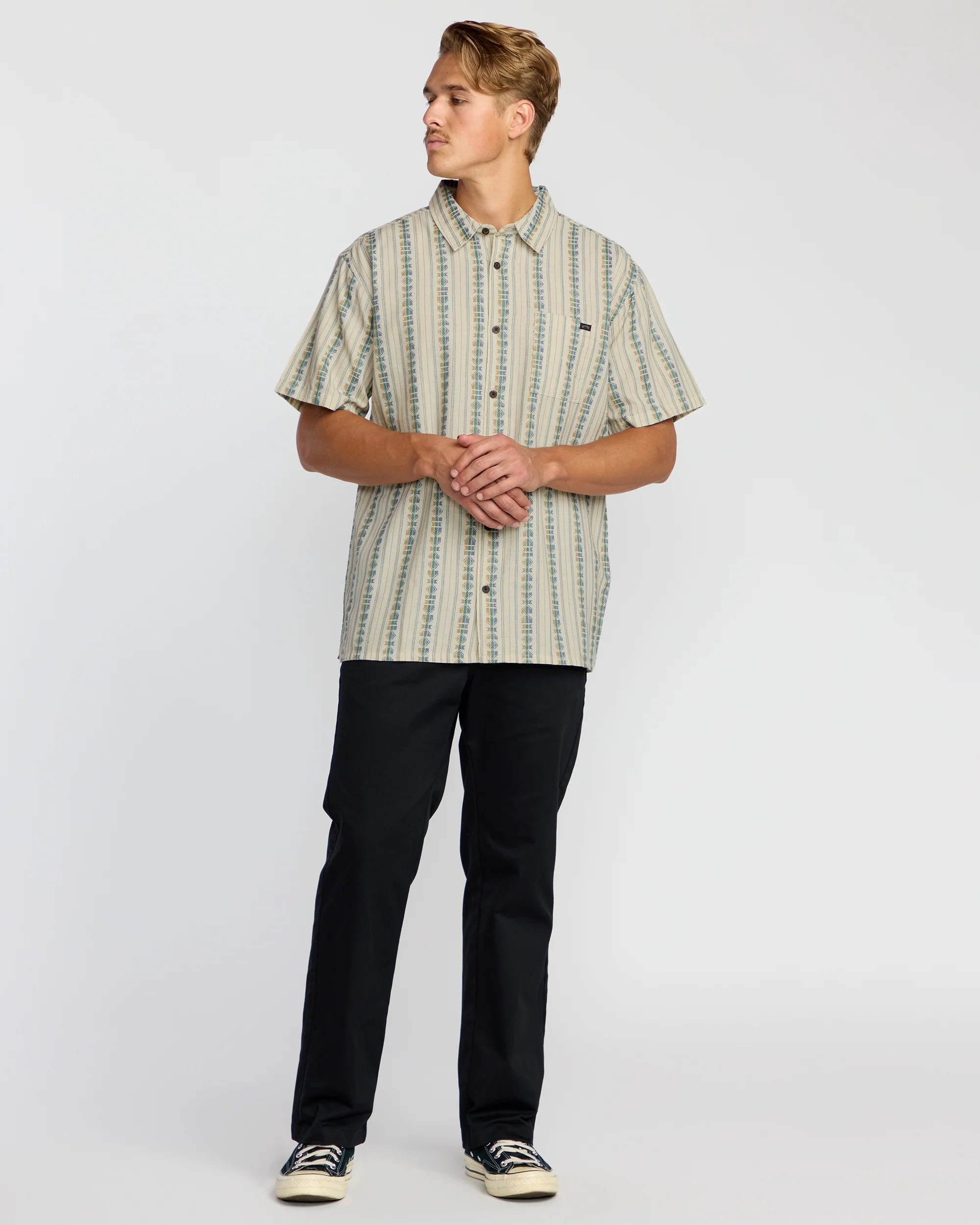 Sundays Jacquard Short Sleeve Shirt - Cream - Image 3