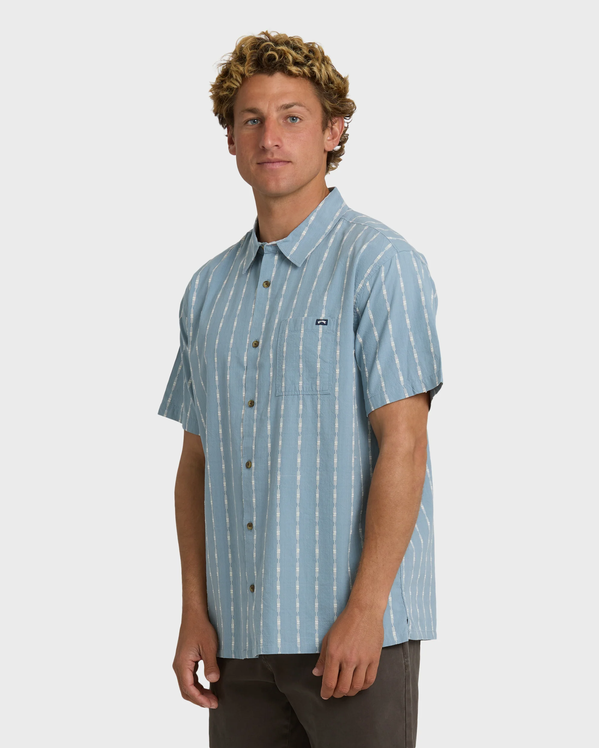 Sundays Jacquard Short Sleeve Shirt - Blue Fog - Image 3