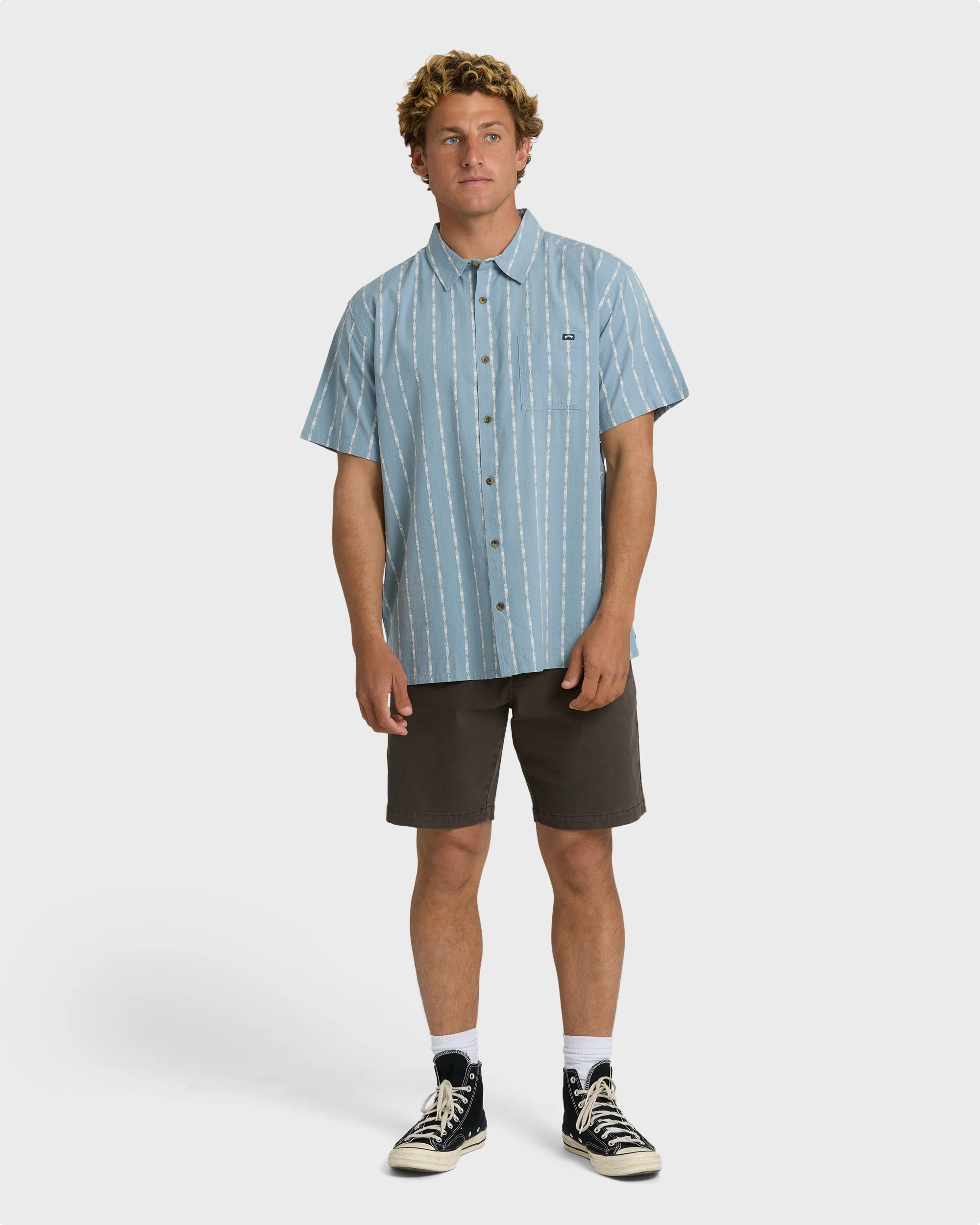 Sundays Jacquard Short Sleeve Shirt - Blue Fog - Image 4
