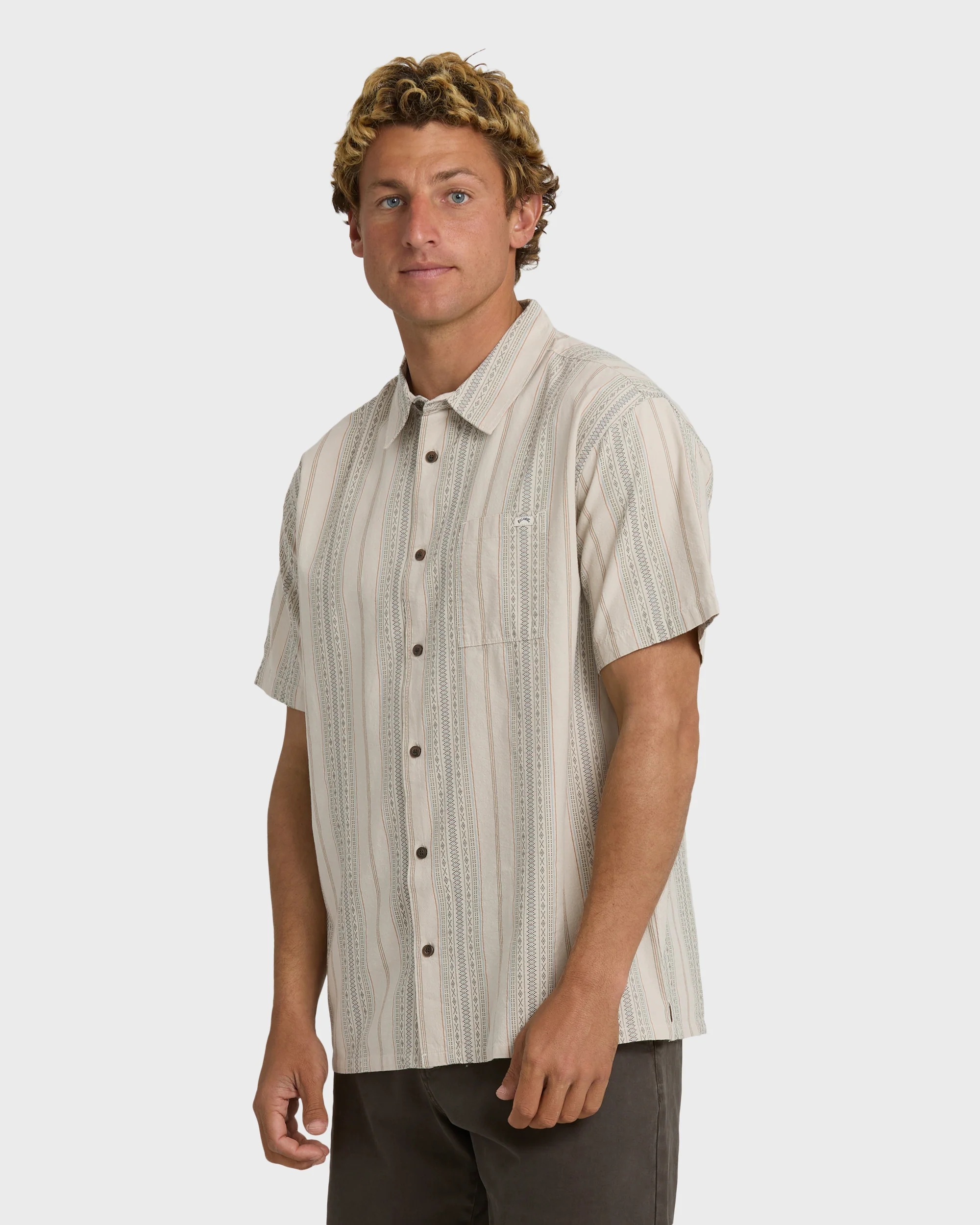 Sundays Jacquard Short Sleeve Shirt - Oatmeal - Image 3
